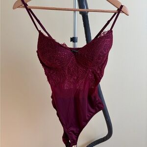 Elegant Lace Burgundy Bodysuit